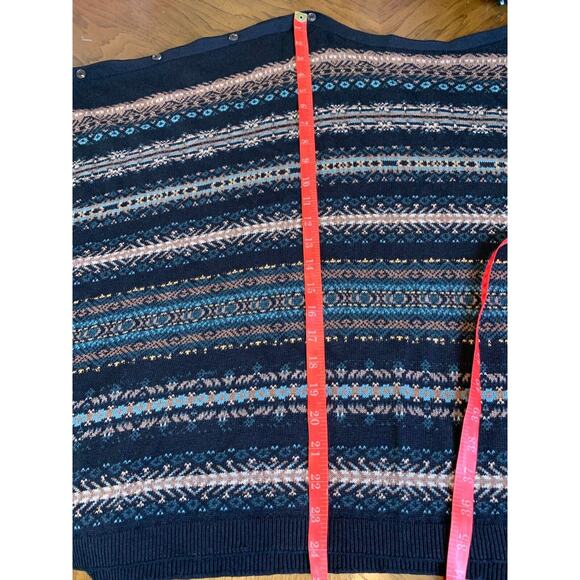 J Jill Black Brown Teal Fair Isle Aztec Poncho Pullover Sweater One Size - Picture 10 of 10